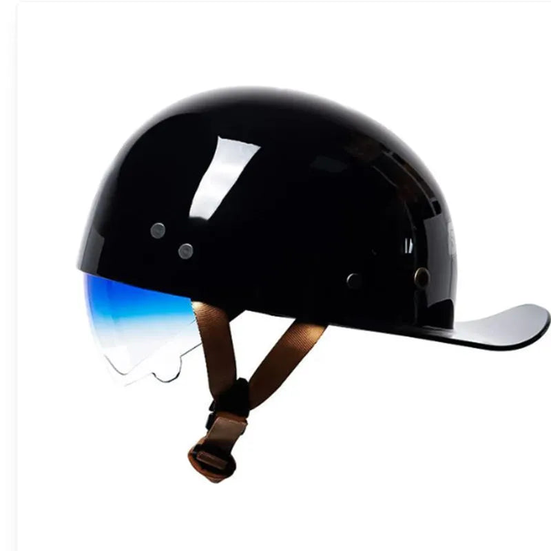 Men's retro-style half helmet for electric bicycles in bright black gradient blue colour