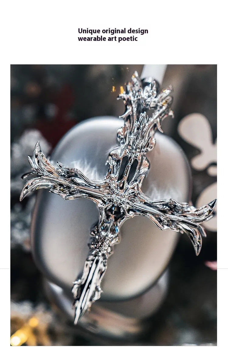 Gothic cross design hard resin cover for Apple AirPods Max headphones in black and silver.