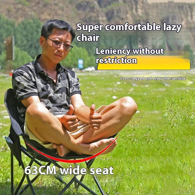 Beige folding chair with Oxford cloth seat and steel frame in outdoor setting