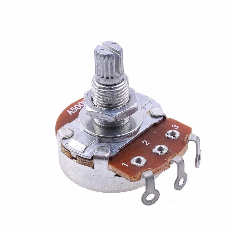 Metal electric guitar potentiometer knob for tone and volume controls.