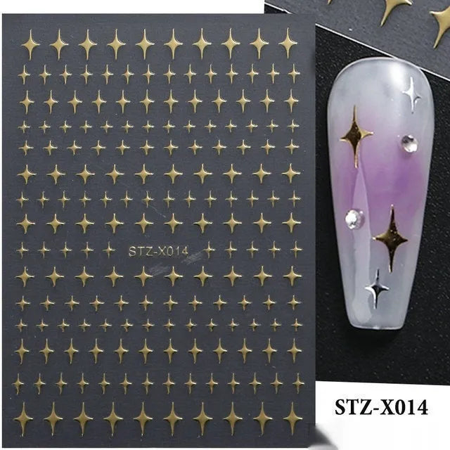 Cartoon love pattern nail art sticker decals in black and silver colours on a plastic sheet.