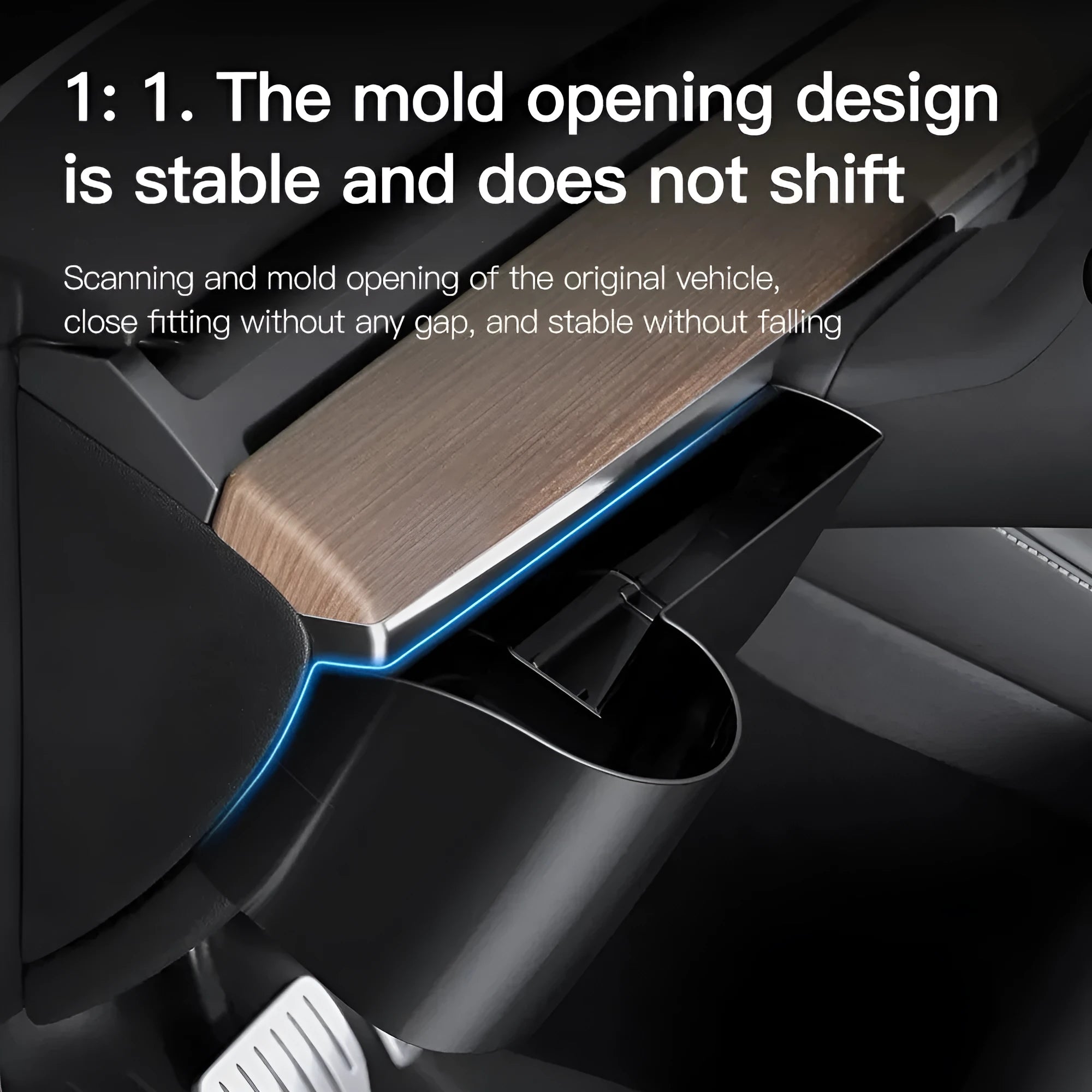 Plastic Tesla Model 3 and Y dashboard cup holder with a handle for left-hand drive cars.