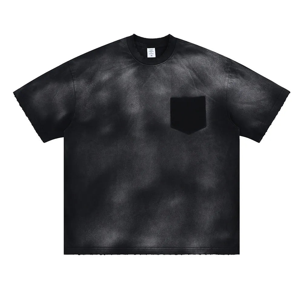 Men's black cotton short-sleeved t-shirt with letter print and loose street fashion style