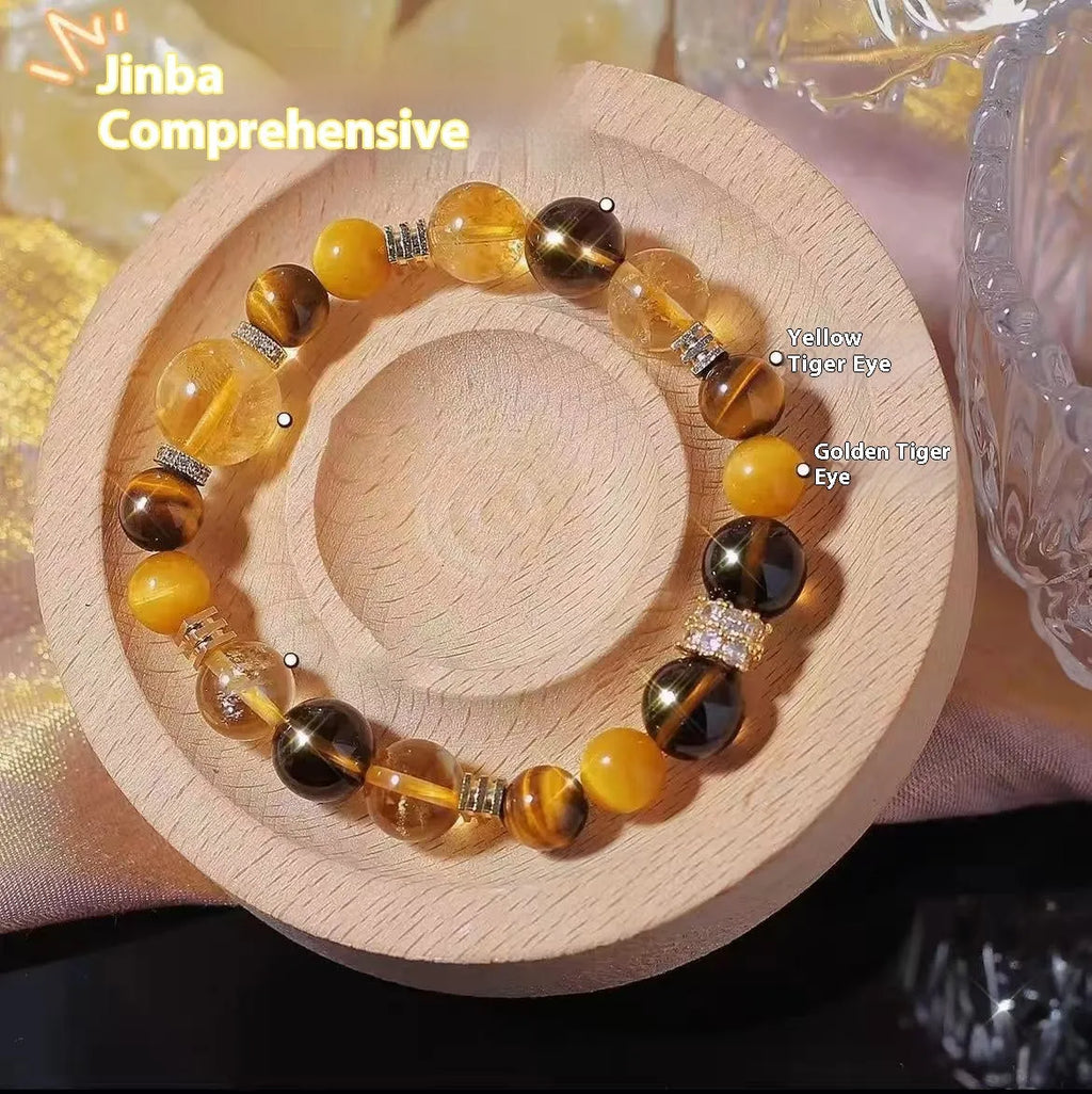 Natural yellow tower crystal string beads bracelet with 10mm Jinba large beads