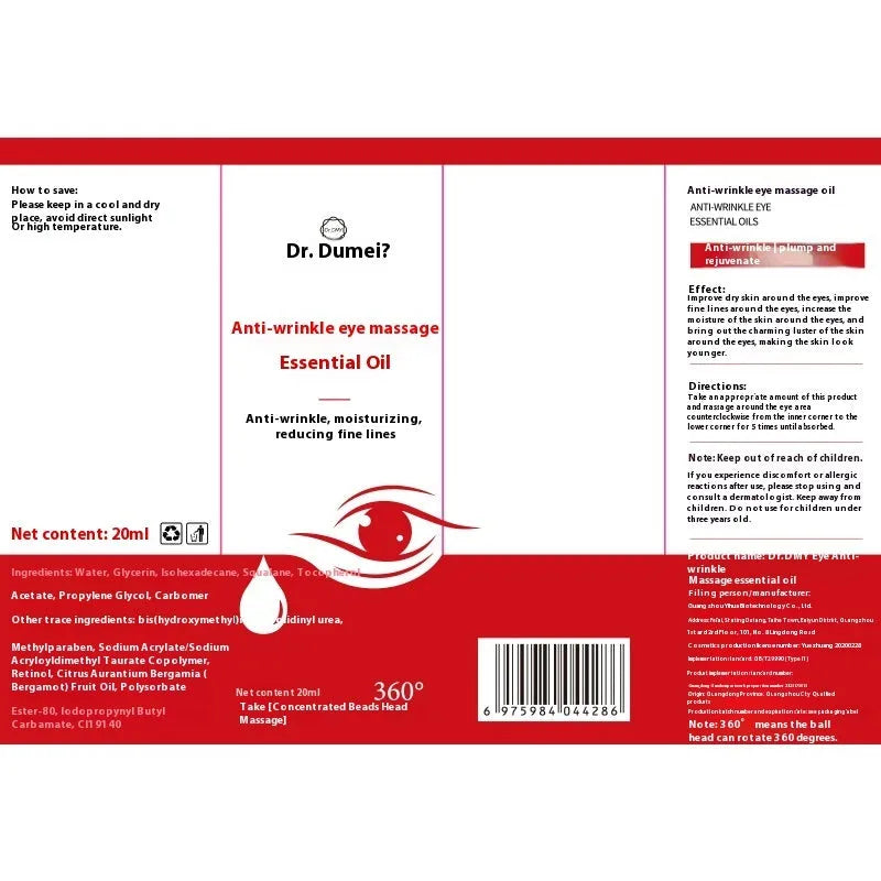 Red upgrade 20ml eye anti-wrinkle massage essence oil for hydrating and firming skincare