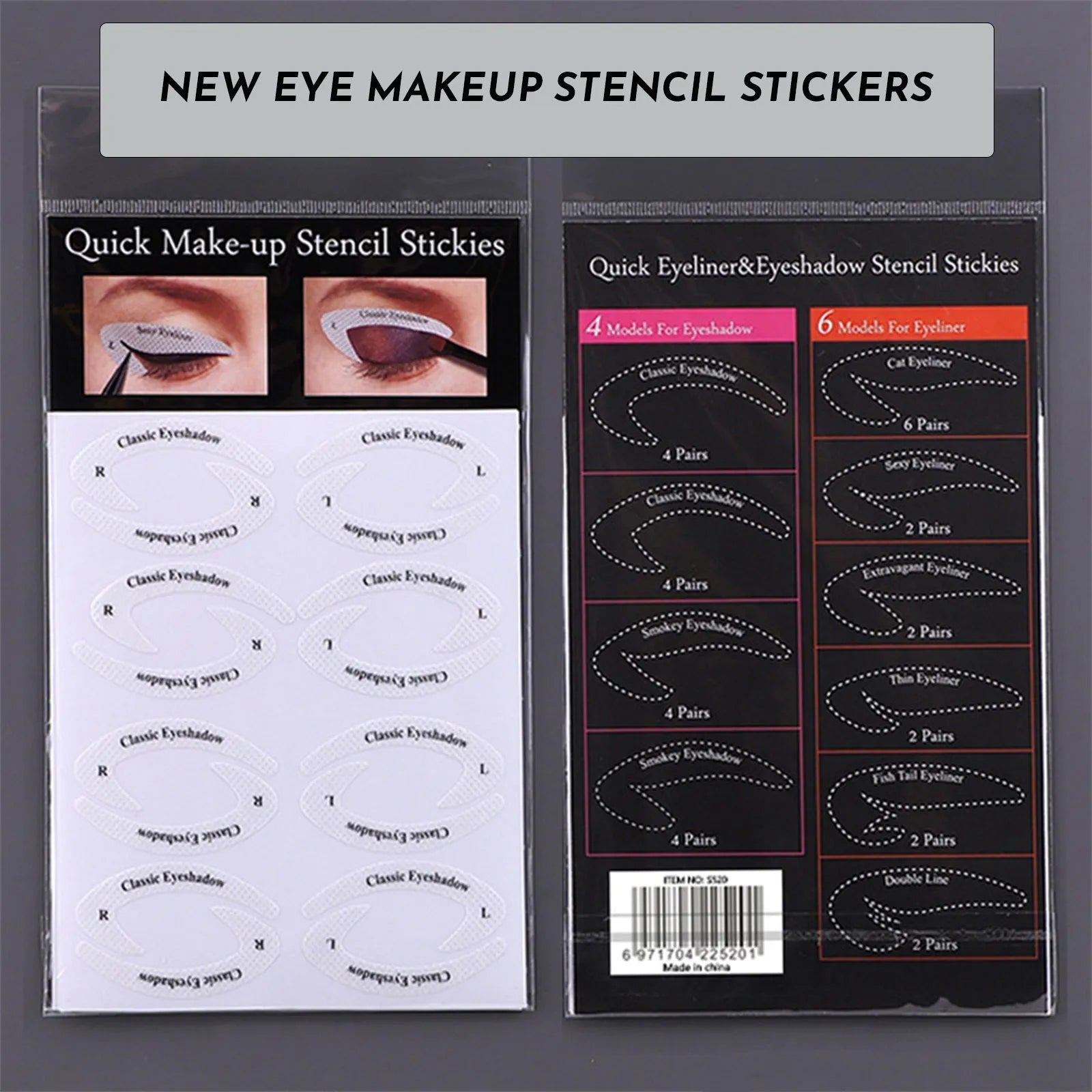 Set of four reusable flexible eyeliner sticker templates for makeup application