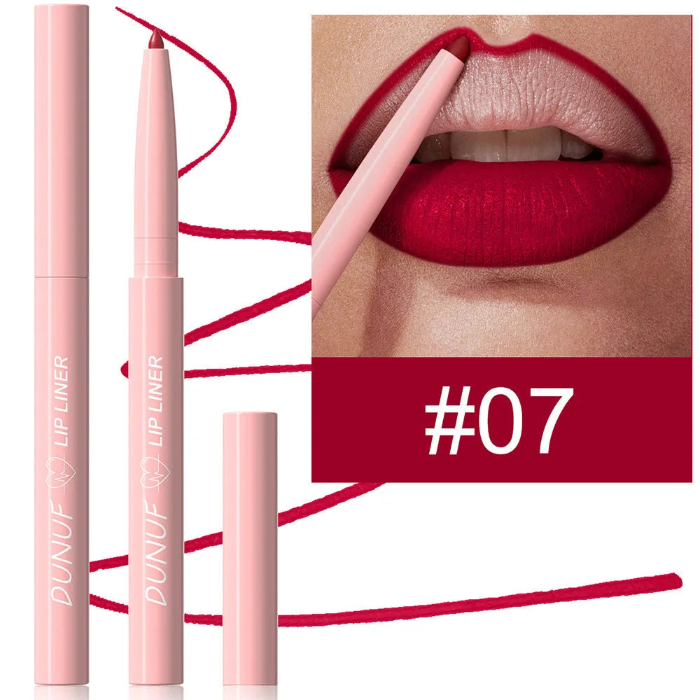 12 Colour Velvet Matte Lip Liner Pencils in assorted shades on a white background.