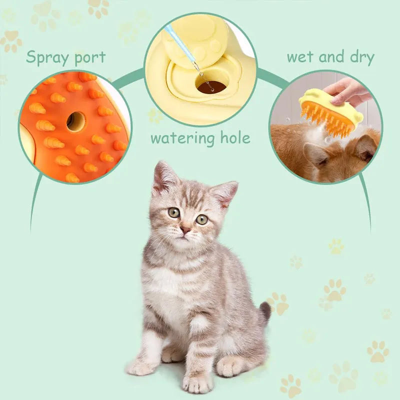 3-in-1 steamy cat brush self-cleaning comb for removing loose hair from cats and dogs
