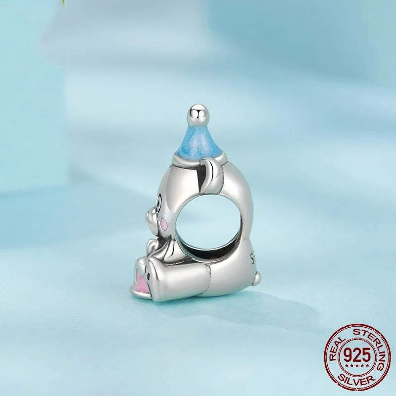 S925 sterling silver birthday cake bear bead, 1.4cm by 0.9cm, 0.45cm aperture, SCC3120 dripping oil colour