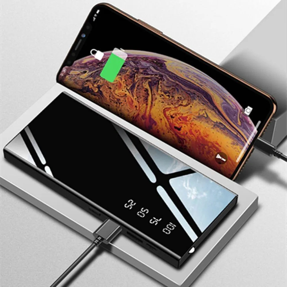 20000mAh power bank with LCD display showing battery percentage and dual USB ports