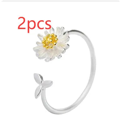 925 sterling silver adjustable sunflower ring for women in silver colour with open band