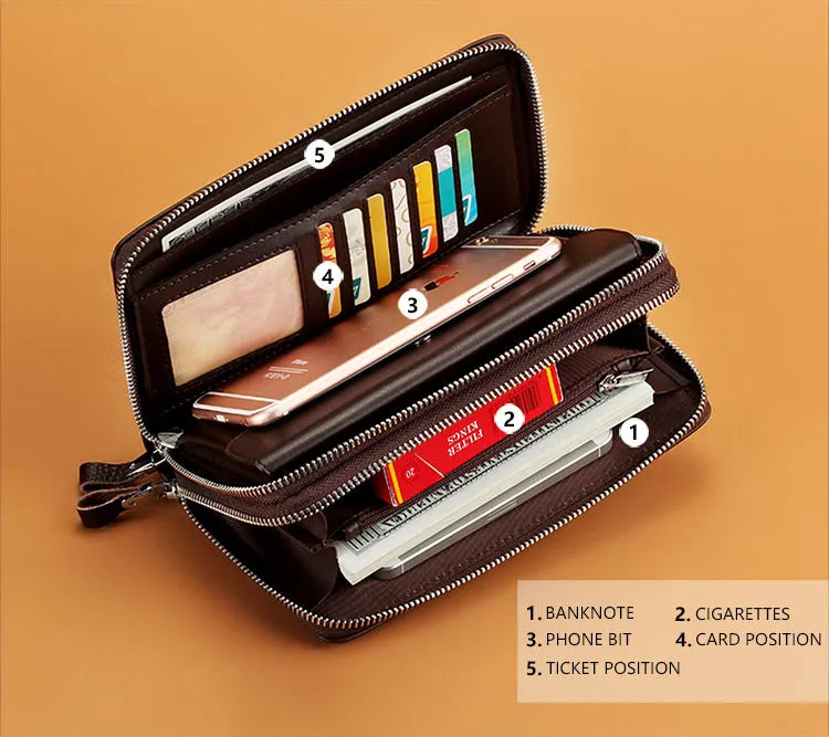 Men's rectangular wallet 21cm x 12cm x 4cm shown in black and brown colour options