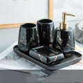 Light luxury ceramic bathroom wash set including soap dish, tumbler, and toothbrush holder in black