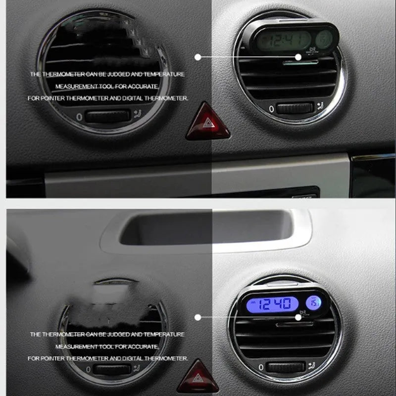 Black car dashboard electronic clock thermometer with LED display and adjustable bracket