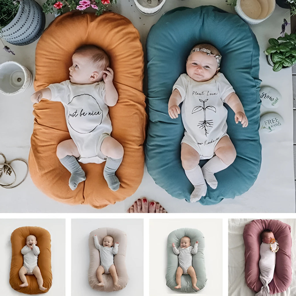 Portable cotton baby nest crib 75x45cm with beige, blue, green or purple colour options