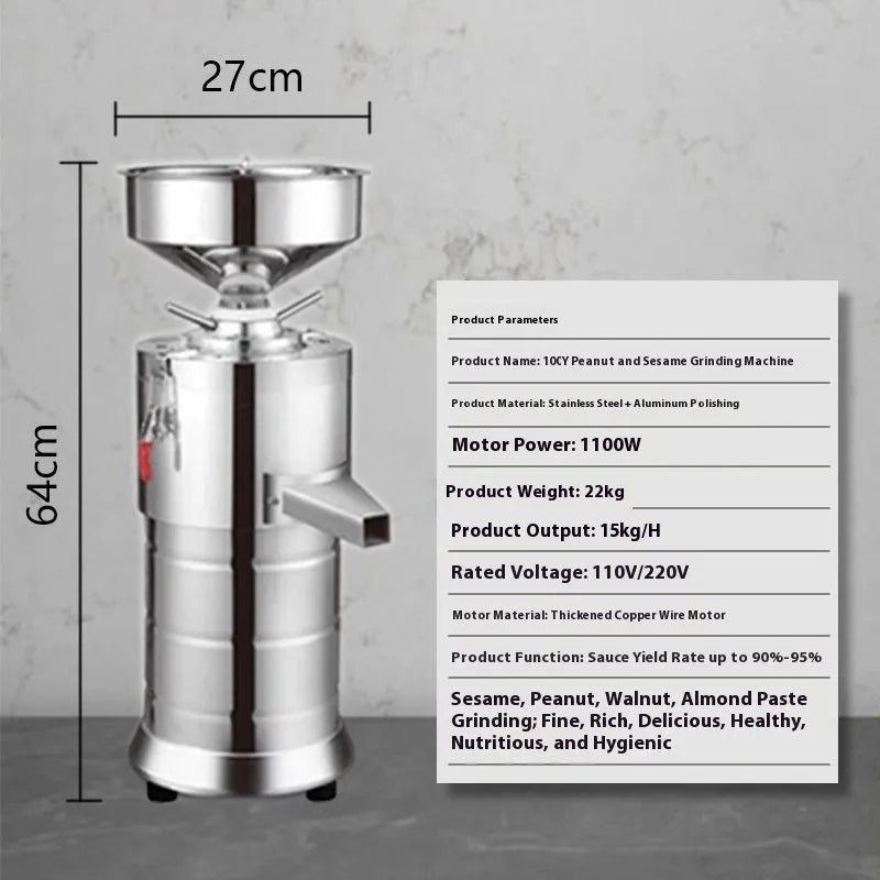 Small household sesame paste grinding machine with stainless steel construction