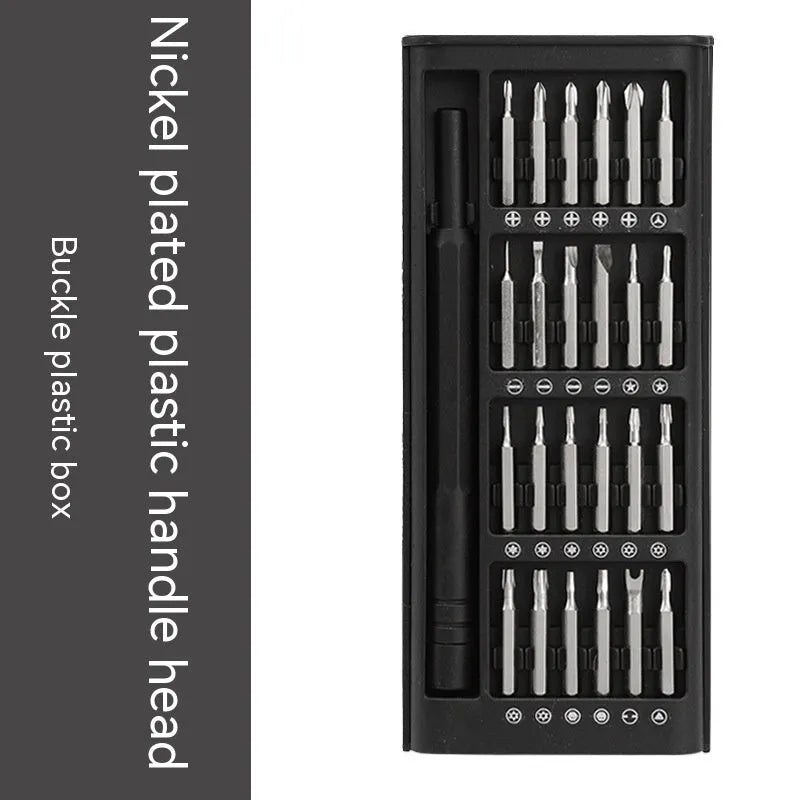 24-in-1 precision magnetic screwdriver repair tool set with bits displayed next to aluminium and plastic handle options.