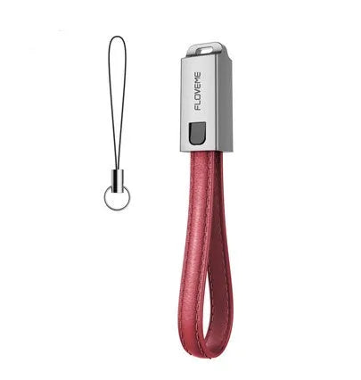 Short 20cm leather braided iPhone charging cable with zinc alloy lightning connector, shown in red colour.