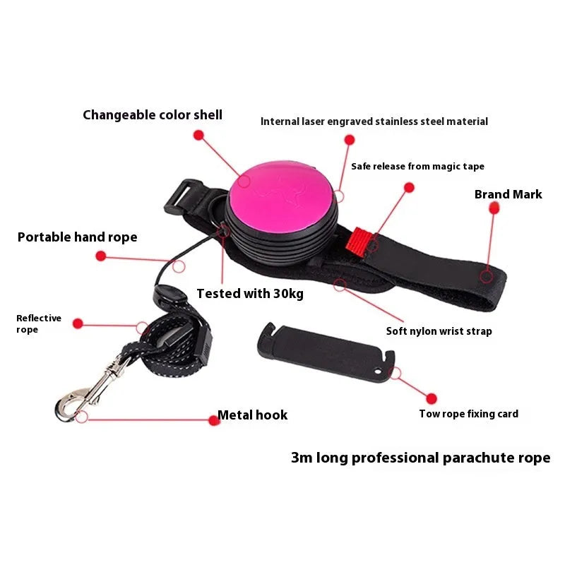 Automatic retractable pet leash extended to 3 metres, shown in vibrant orange colour.