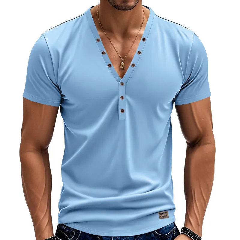 Men's loose V-neck pullover in chemical fibre blend fabric for sports wear