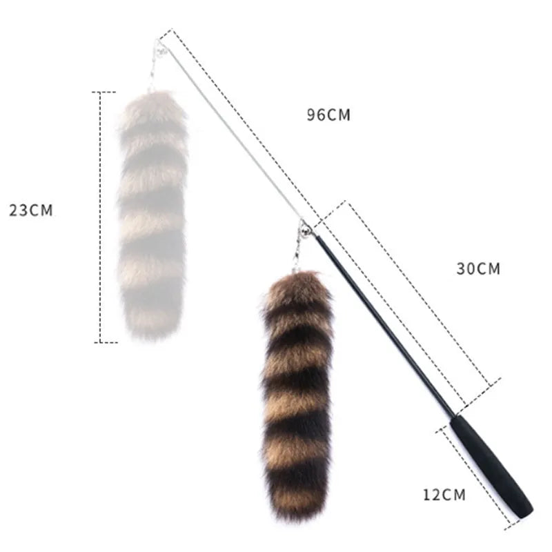 Black cat toy wand with elastic string measuring 42cm for interactive indoor feline play