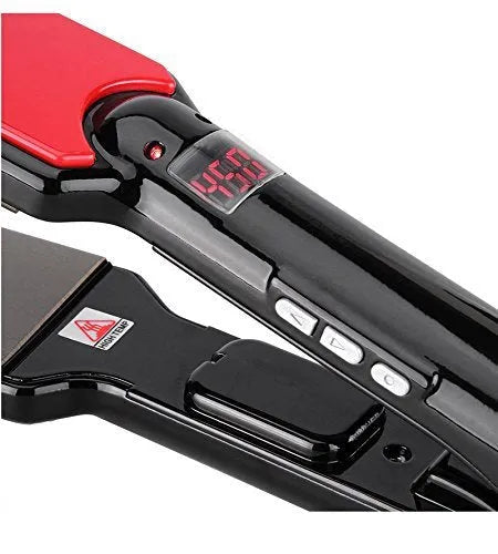 Black hair straightener with tourmaline ceramics heat conductor under 15mm for dry hair styling in 3-5 minutes