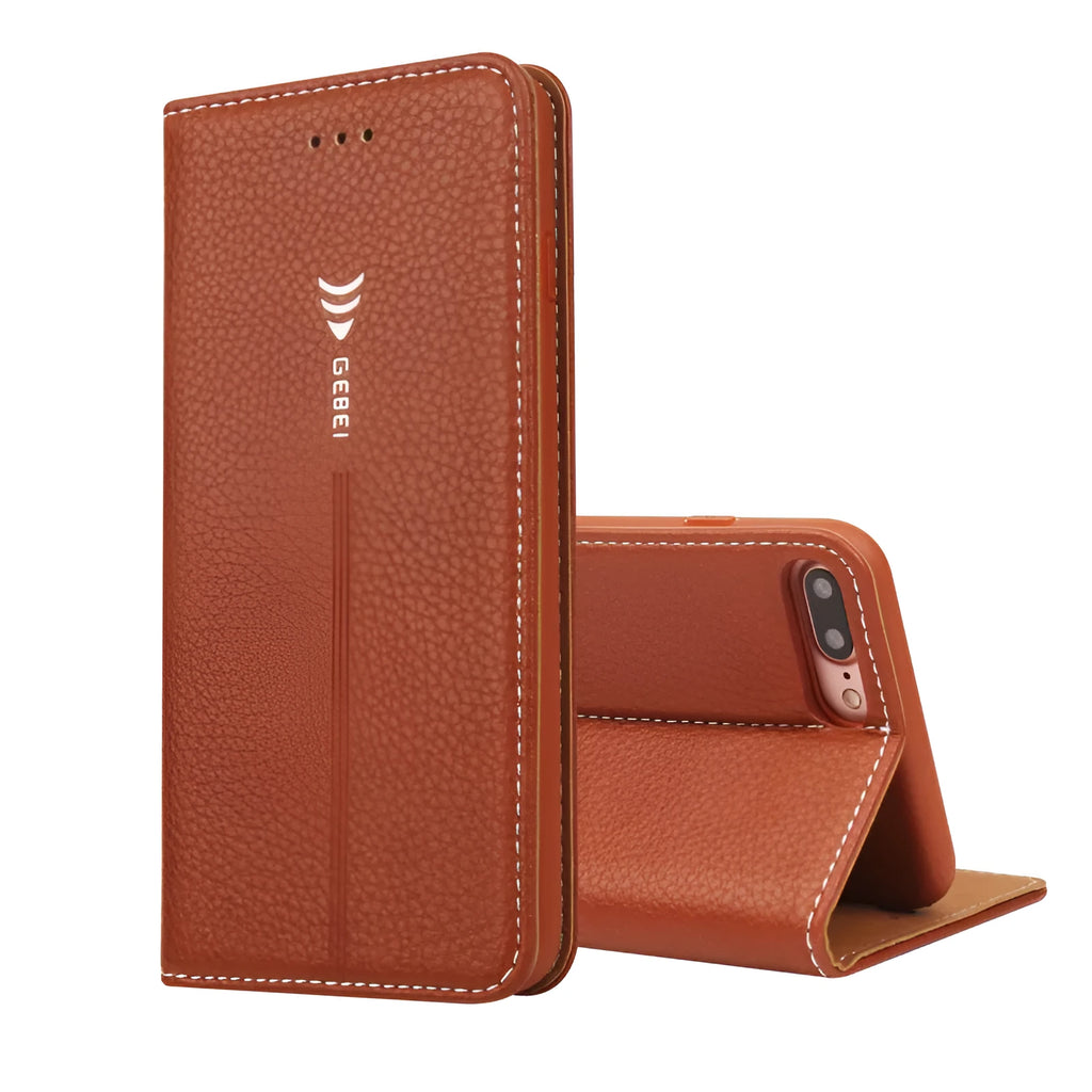 PU leather wallet phone case for iPhone with card slots in black, blue, brown, khaki, or pink