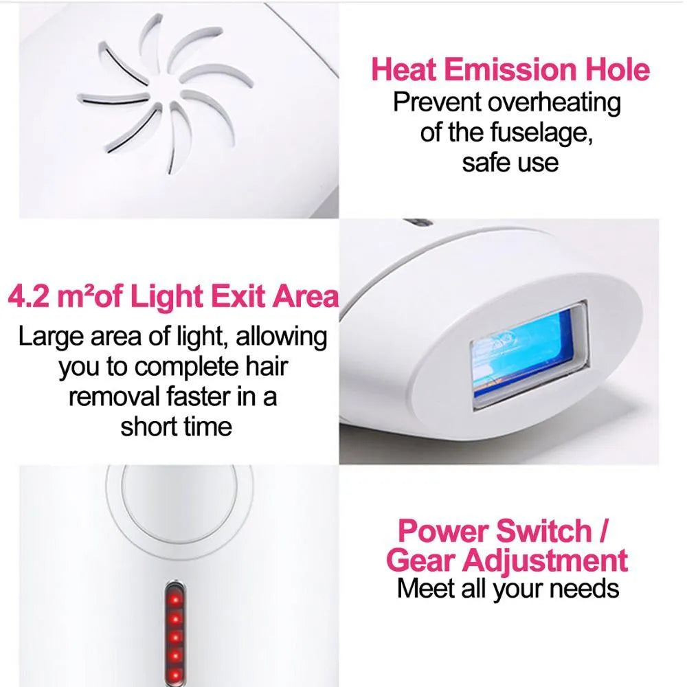 White home laser hair removal instrument with 5 energy gears and 800000 flashes capacity