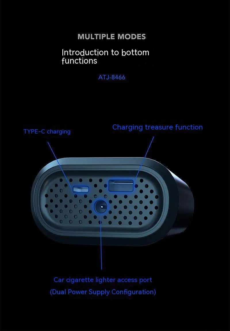 Handheld wireless digital car air pump with display screen, lithium battery power and multiple air nozzles