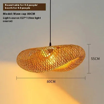 Natural bamboo straw hat-shaped hanging pendant lamp with 50cm diameter