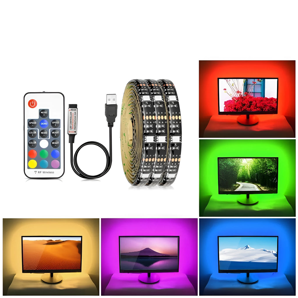 Bendable LED strip light for TV and computer background decoration showing flexible design