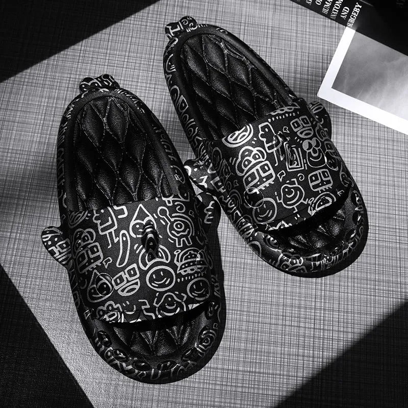 Shark design open-toe home slippers in EVA material on a white background.