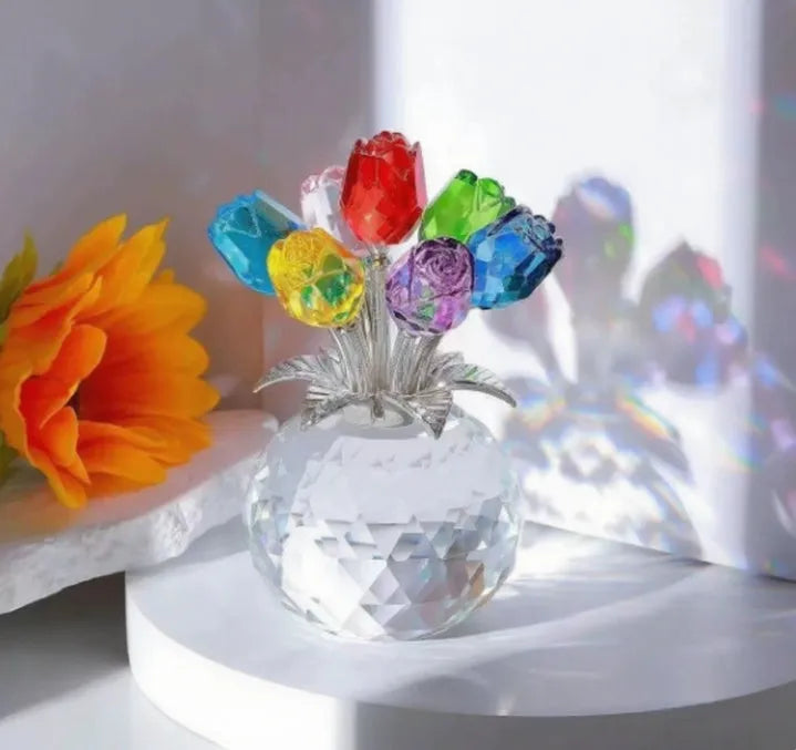 K9 crystal glass rose decoration in geometric Chinese style with multiple colour options
