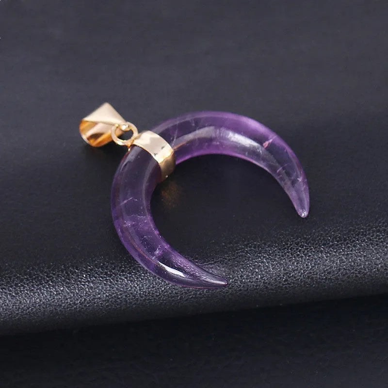 Natural stone moon pendant necklace on 45cm chain with copper fittings