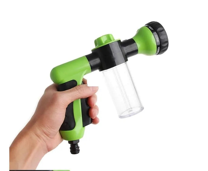 Green high pressure foam spray gun with adjustable nozzle for car washing and garden cleaning