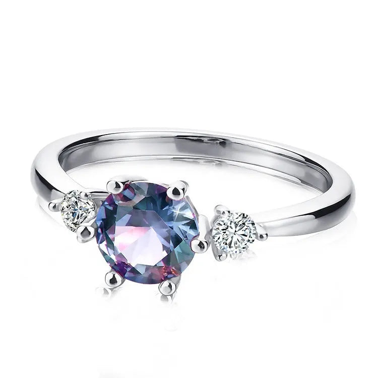 Women's colour changing stone ring in S925 silver or copper, sizes 6-8, with 3.0mm and 6.5mm Alexander Stone
