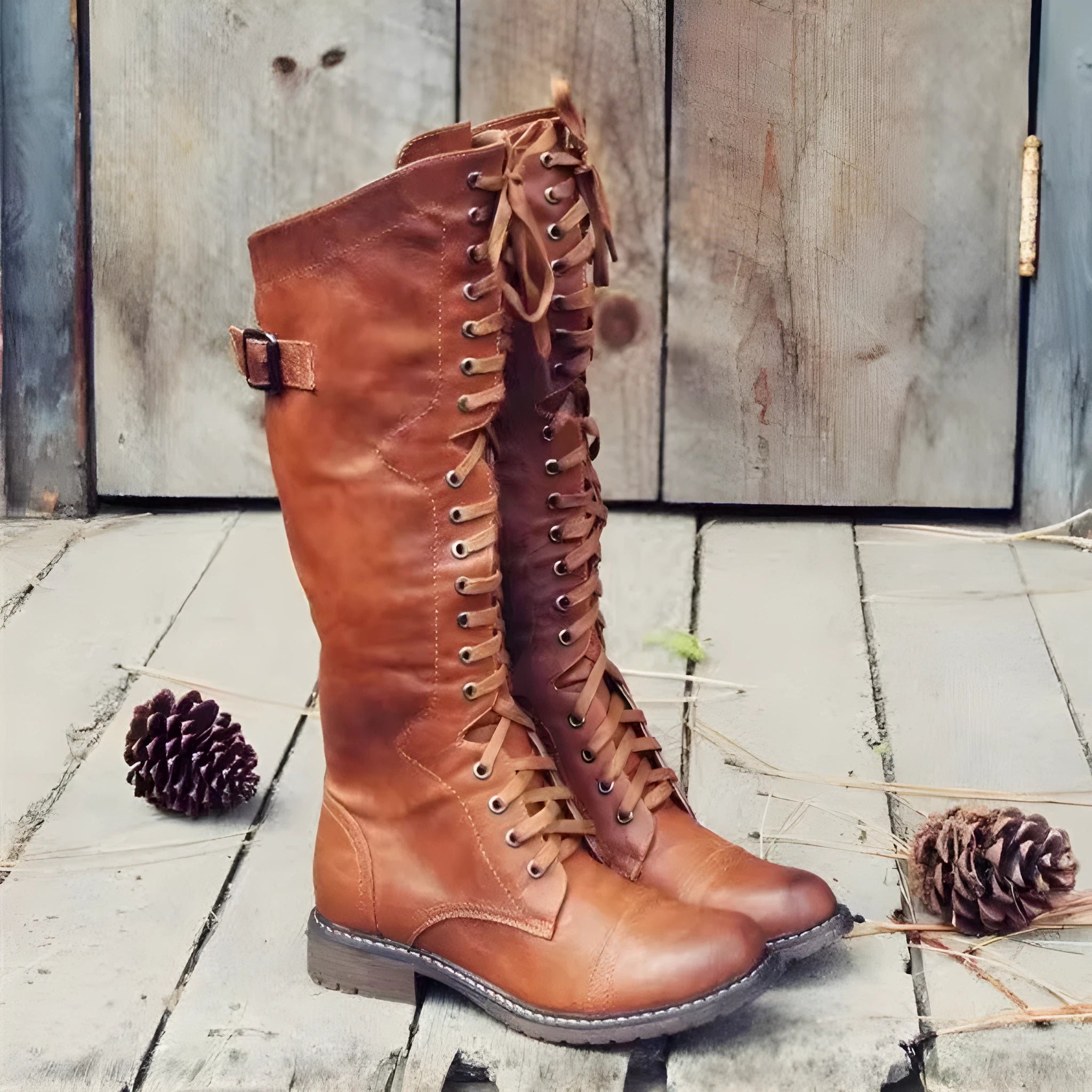 Women's chunky heel high leg boot in solid colour with round toe and low heel design