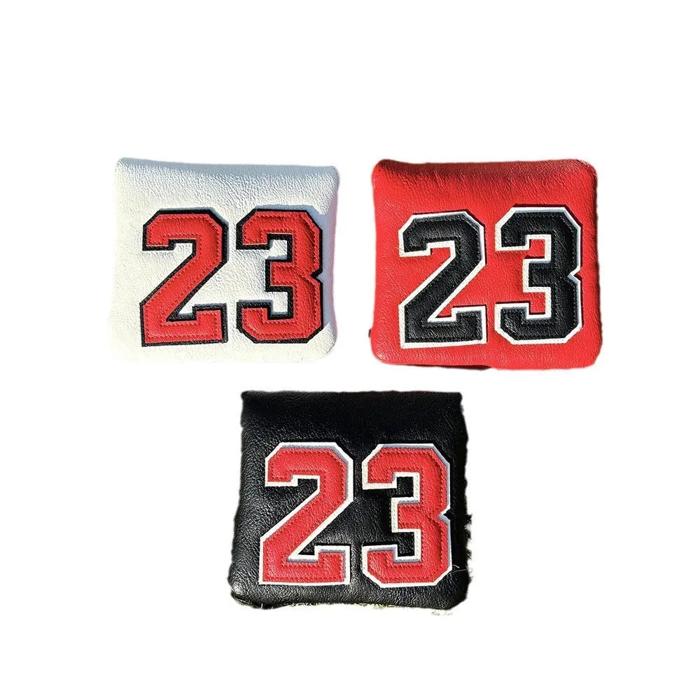Set of four PU golf club headcovers for driver, fairway woods, hybrid, and putter in assorted colours.