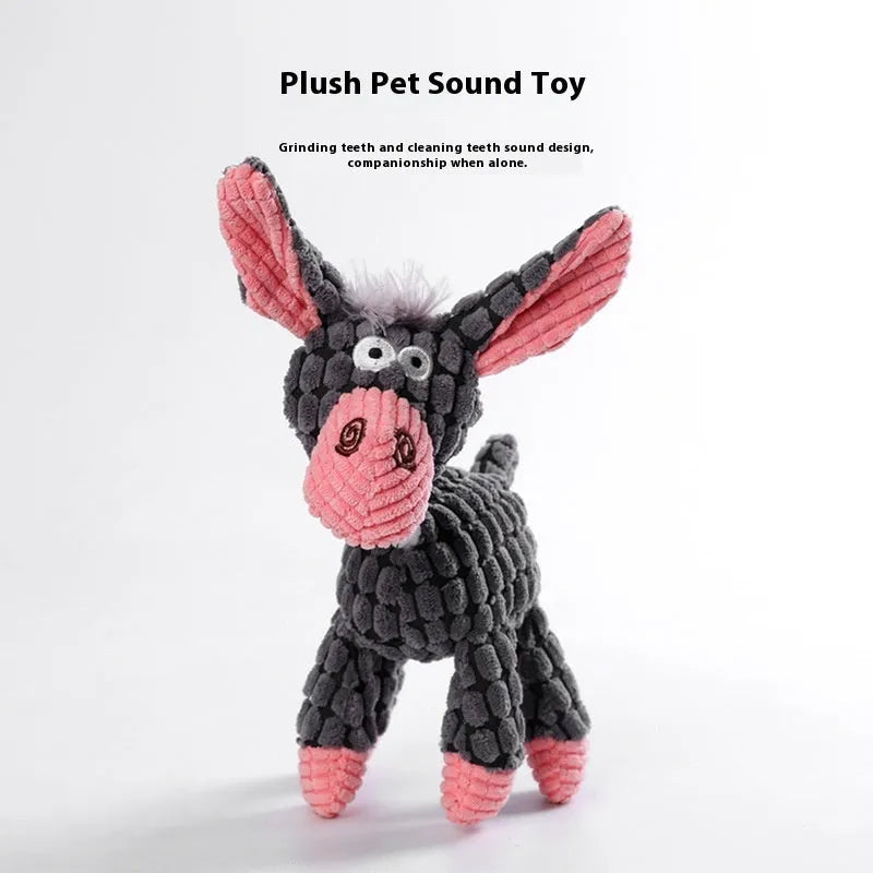 Pet plush chew toy for puppies with bite-resistant fabric in multiple design options