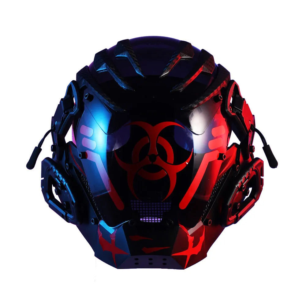 Black cybernetic full face mask prop for adult costume events