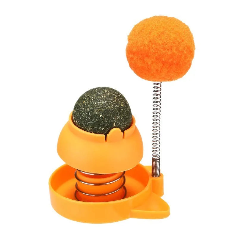 Lucky Cat design mint-flavoured ball cat toy on a stick for interactive play and teeth cleaning.