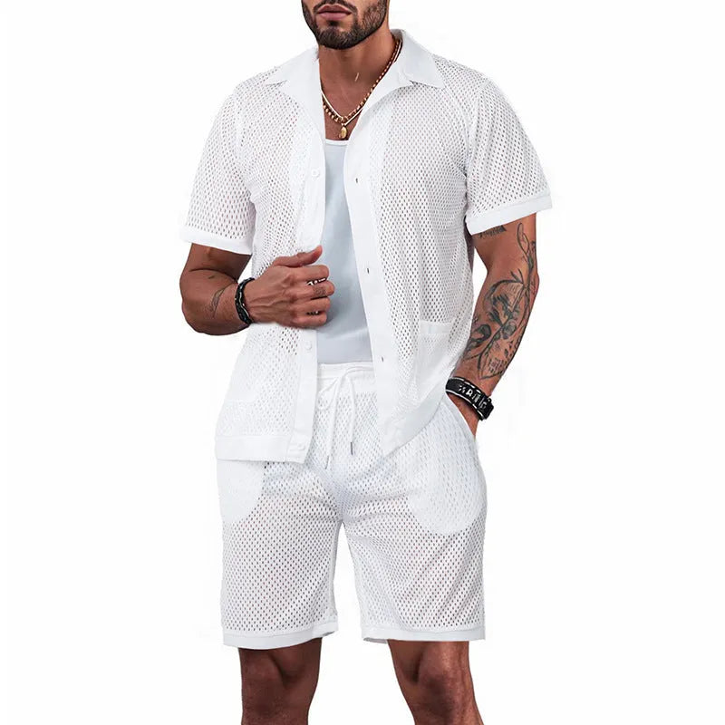 Women's Beach Hawaii design short-sleeve cardigan and shorts co-ord set in multiple colours