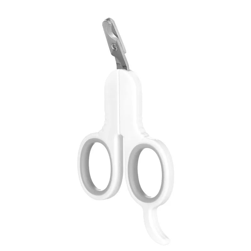 Professional grey pet nail clippers with curved tips and a rubber-coated handle for trimming cat and small dog claws.