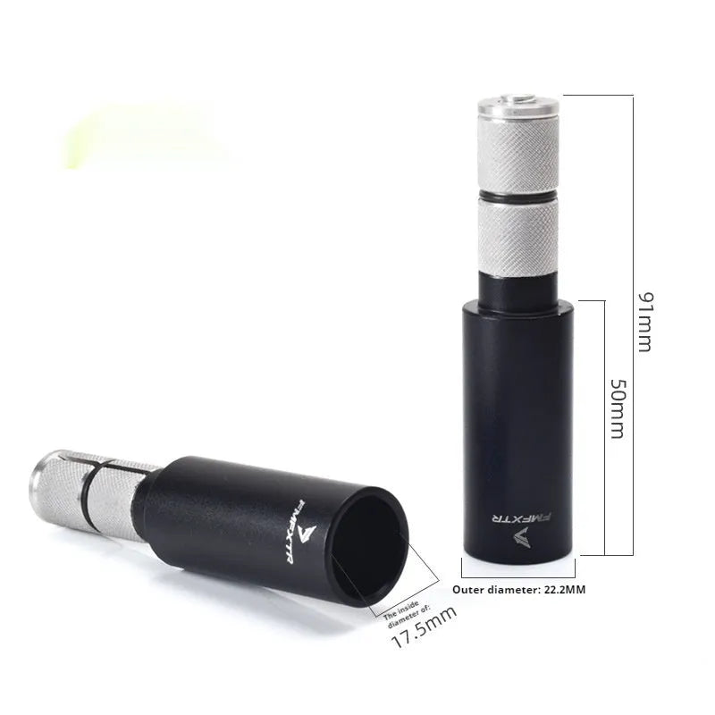 Silver aluminium alloy bicycle handlebar extension rod showing folding mechanism and adjustable length