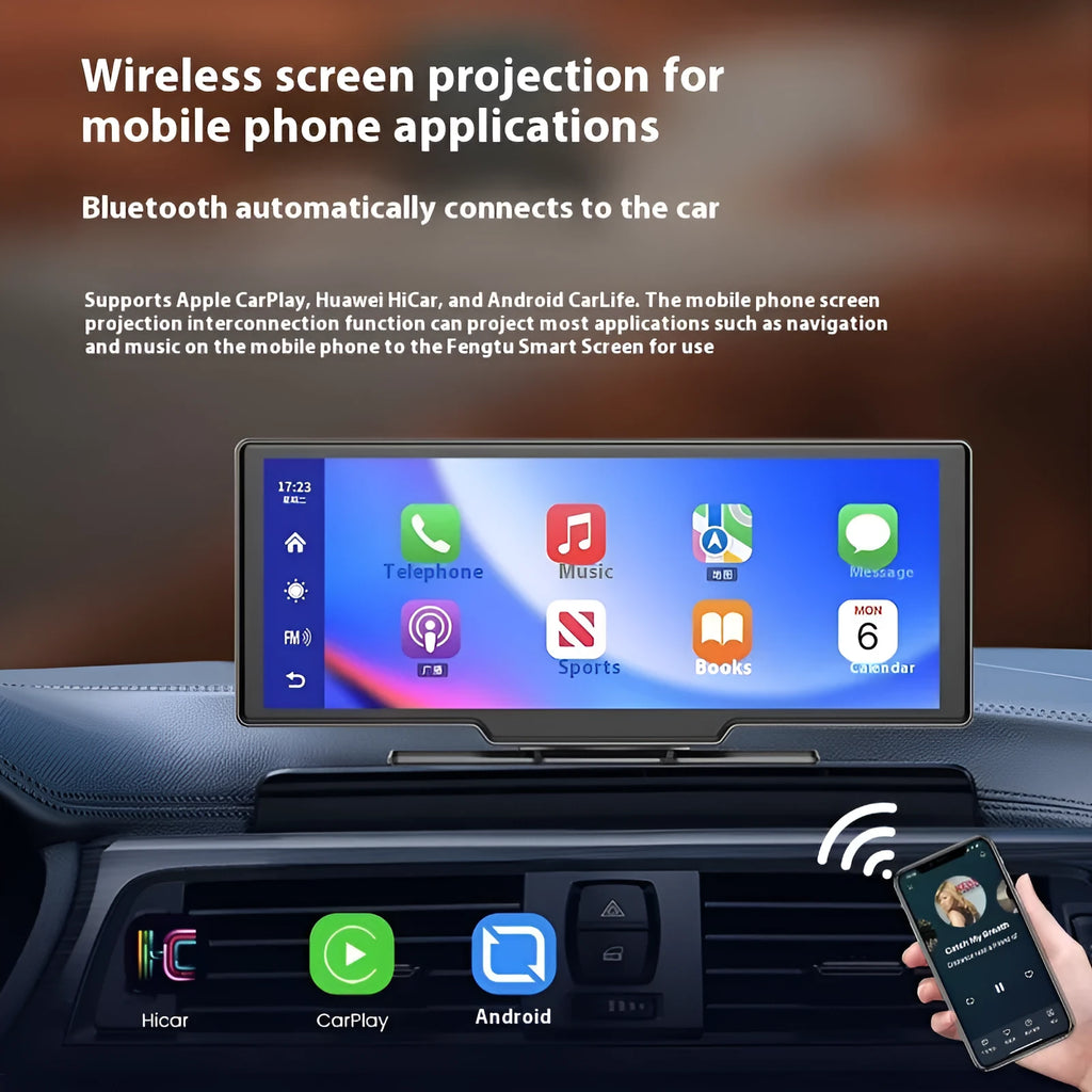 10-inch car smart screen with CarPlay navigation and driving recorder functions