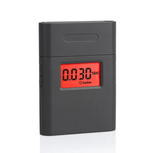 Black At-838 personal breath alcohol detector unit for testing BAC levels.