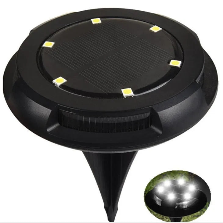 Black LED solar underground lawn light, 11 x 4 x 13cm, ABS and PP body, cold white and seven-colour light