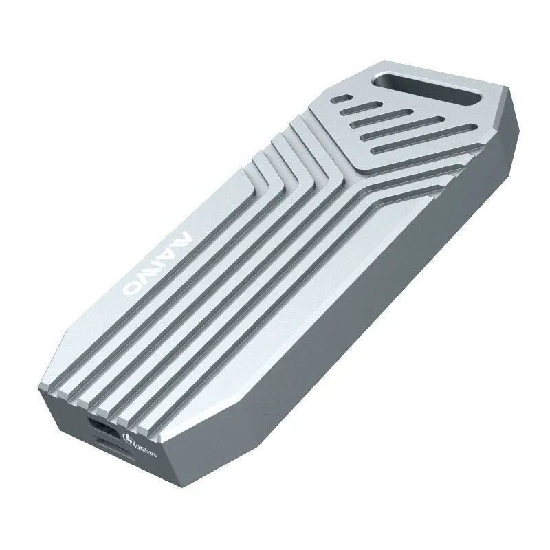 Silver Thunderbolt 4 aluminium external enclosure for M.2 NVMe solid-state drives