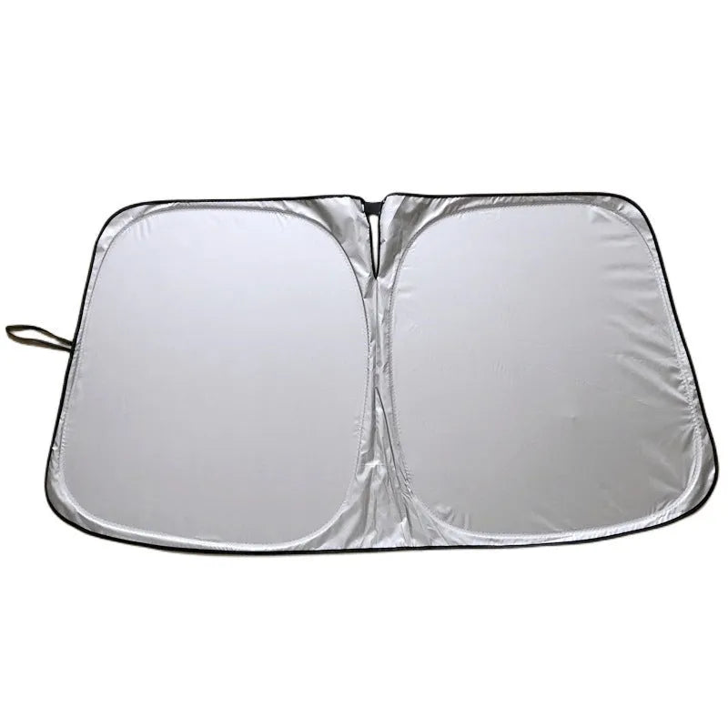 Titanium silver aluminium foil car sunshade for windscreen heat and UV protection.