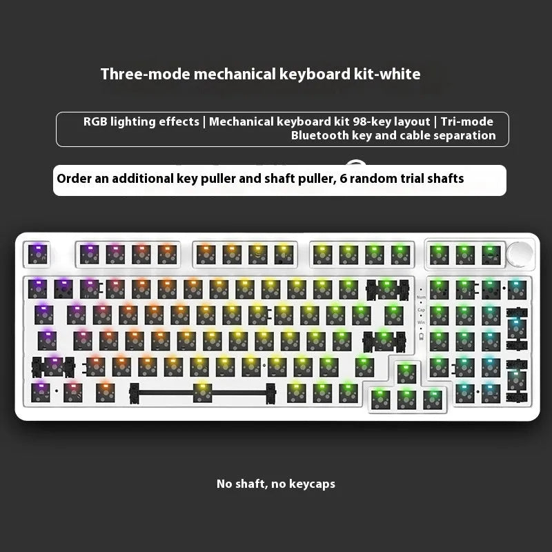 98-key wireless mechanical keyboard kit with metal control knob and optional display screen